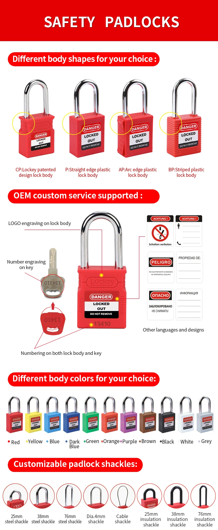 38mm Steel Shackle Loto Safety Padlock Lockout with Security Lock